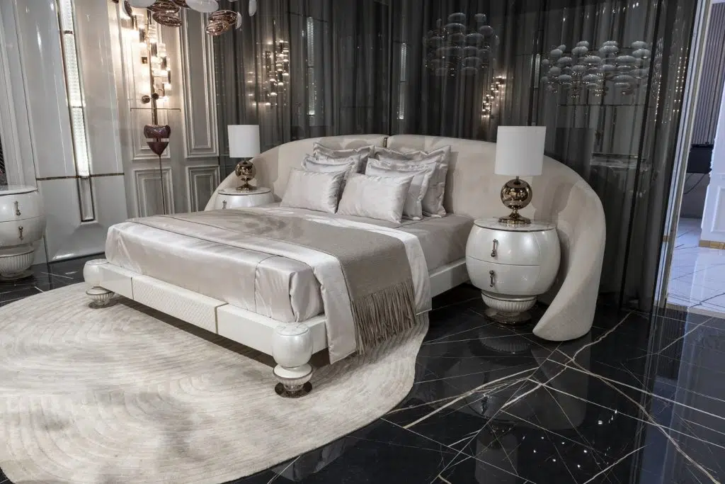Bedroom arranged with Zebrano Phaselis bed and nightstands