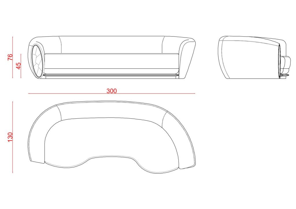 Giola Three-Seat Sofa technical drawing – 300 cm
