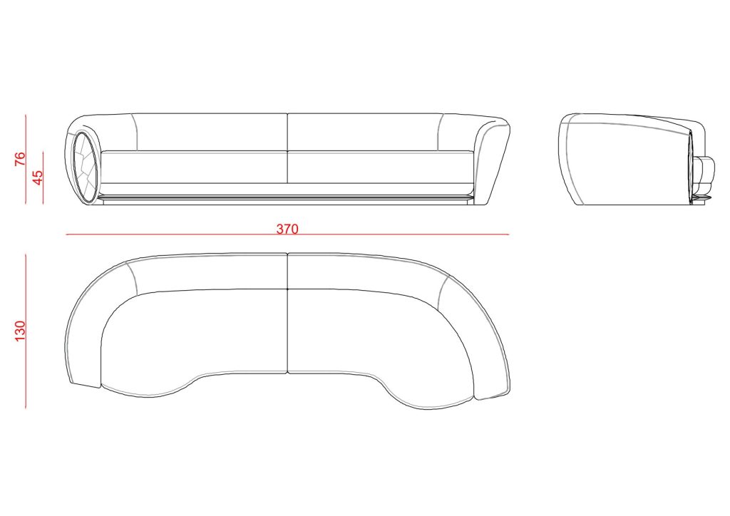 Giola Three-Seat Sofa technical drawing – 370 cm