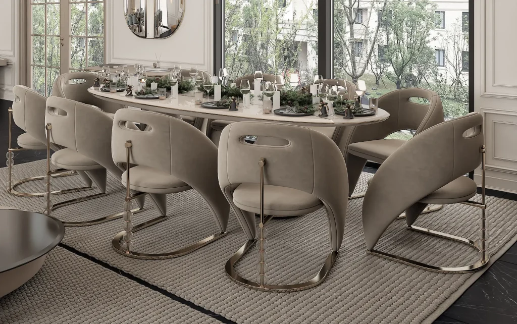 Dining area arranged with Zebrano Phaselis dining table and chairs