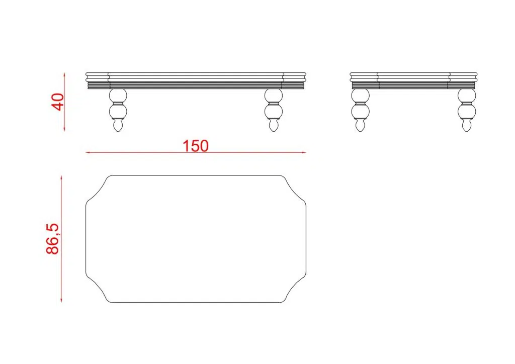 Technical drawing of Sentinus Coffee Table