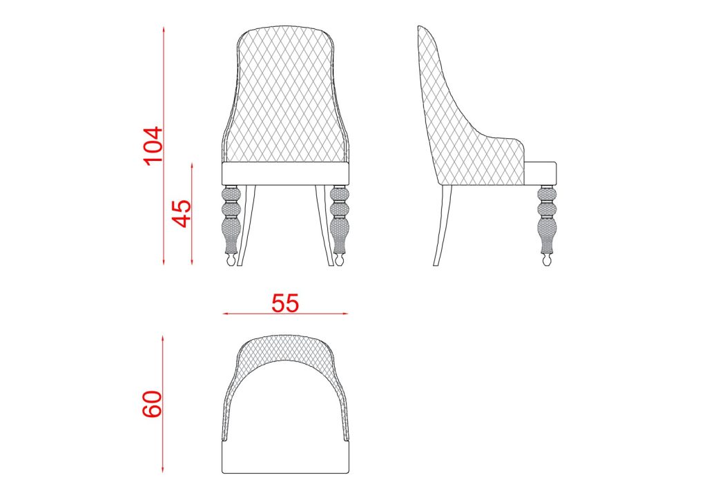 Technical drawing of the Sentinus Dining Chair