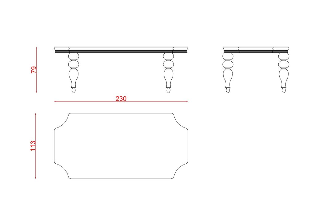 Sentinus Dining Table technical drawing – 230 cm