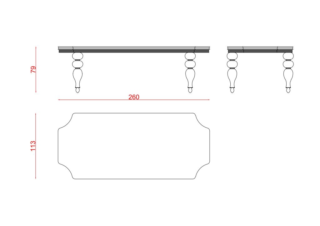 Sentinus Dining Table technical drawing – 260 cm