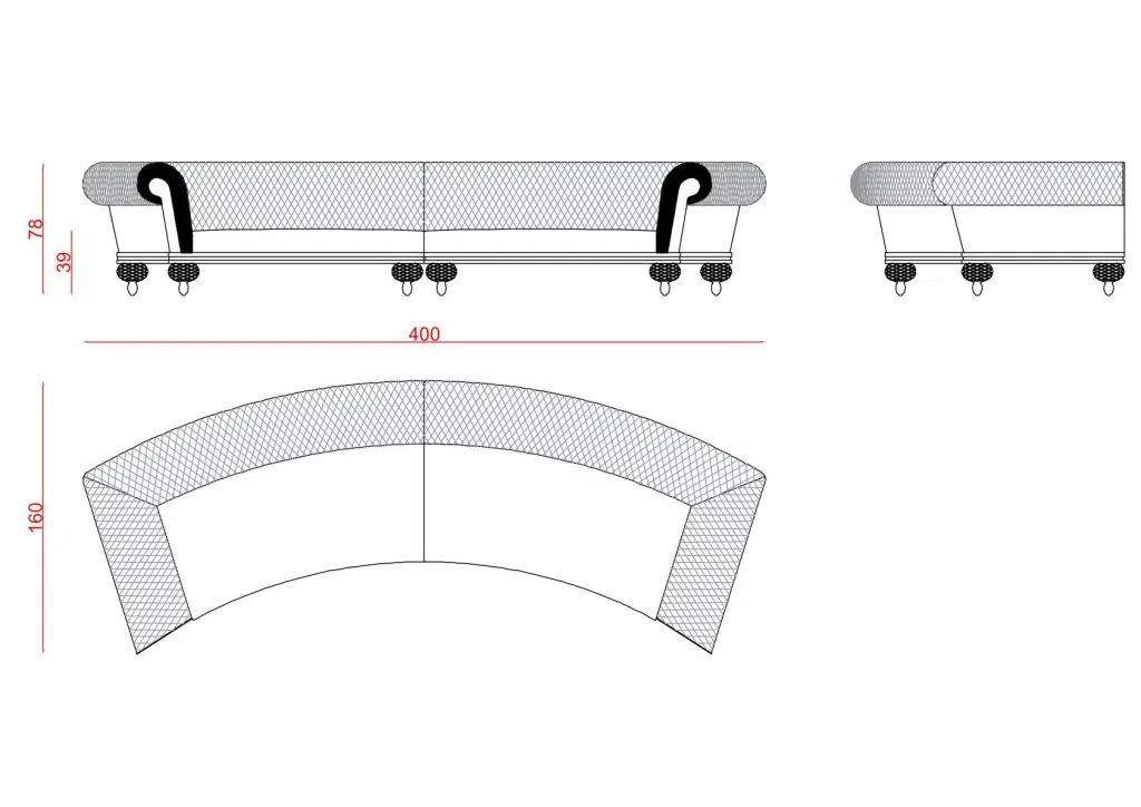 Technical drawing of the Sentinus C Corner Sofa – 400 cm