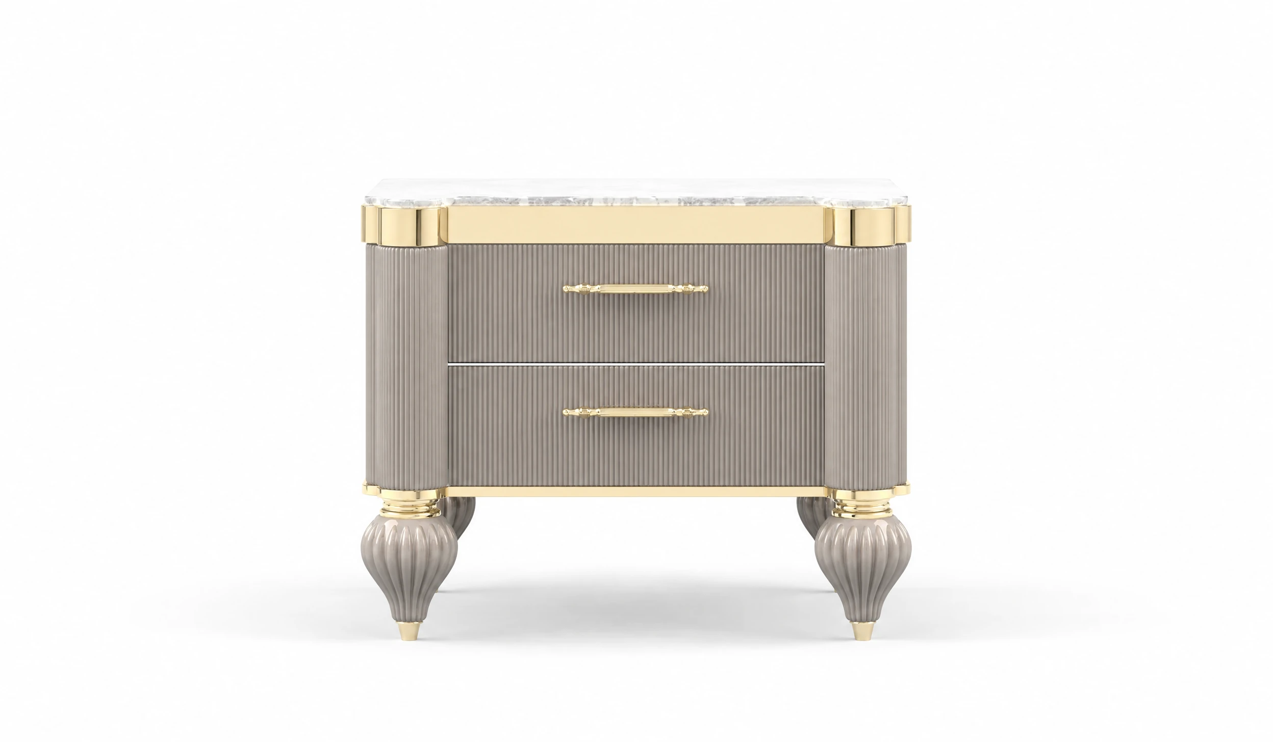 Elsiyum Nightstand front view – Zebrano luxury bedroom nightstand