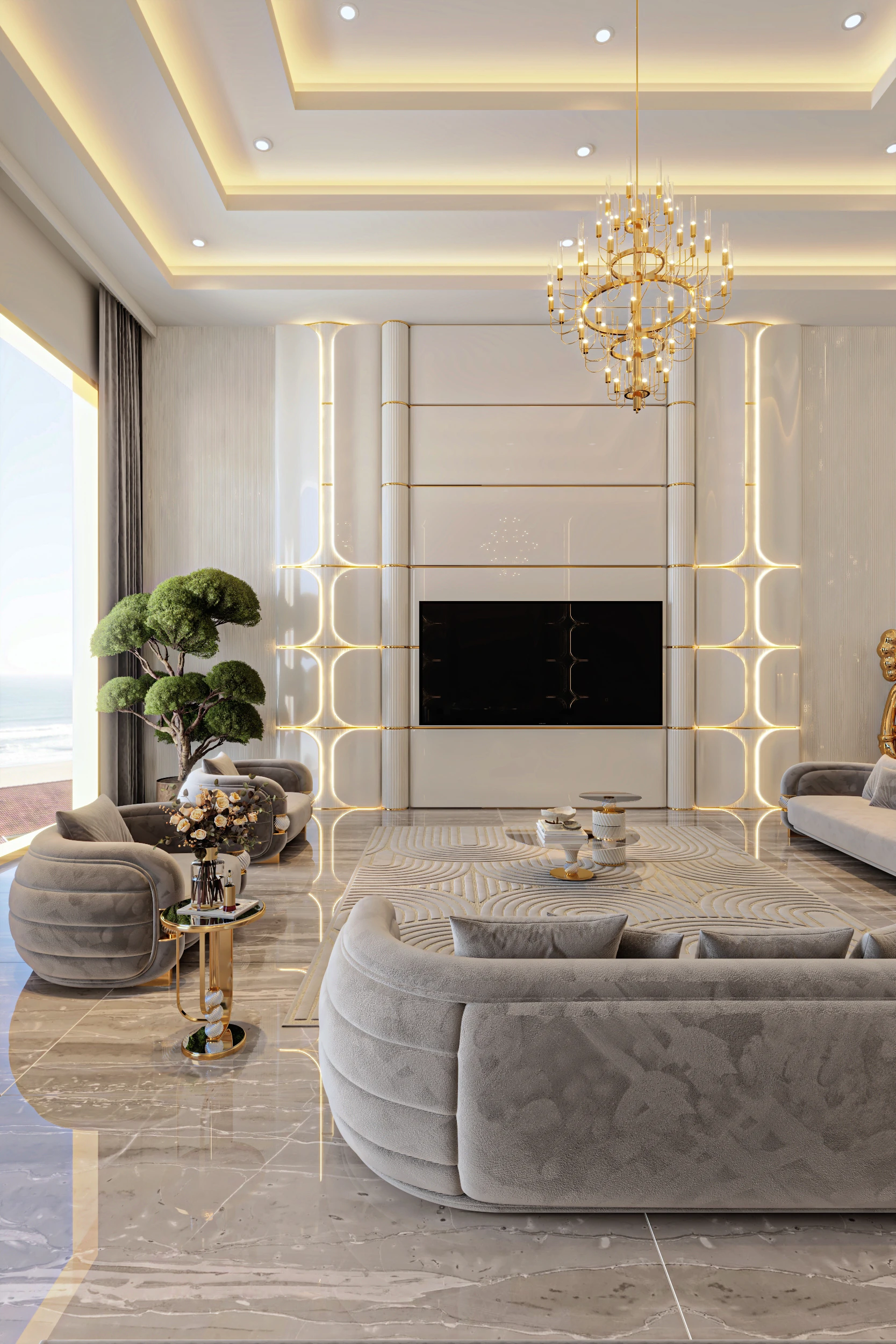 Opheline salon: modern üçlü koltuk, tekli koltuk, orta ve yan sehpa