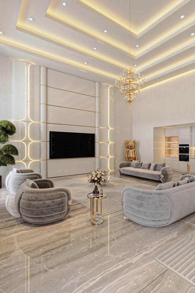 Opheline salon: modern tekli koltuklar ve üçlü koltuk