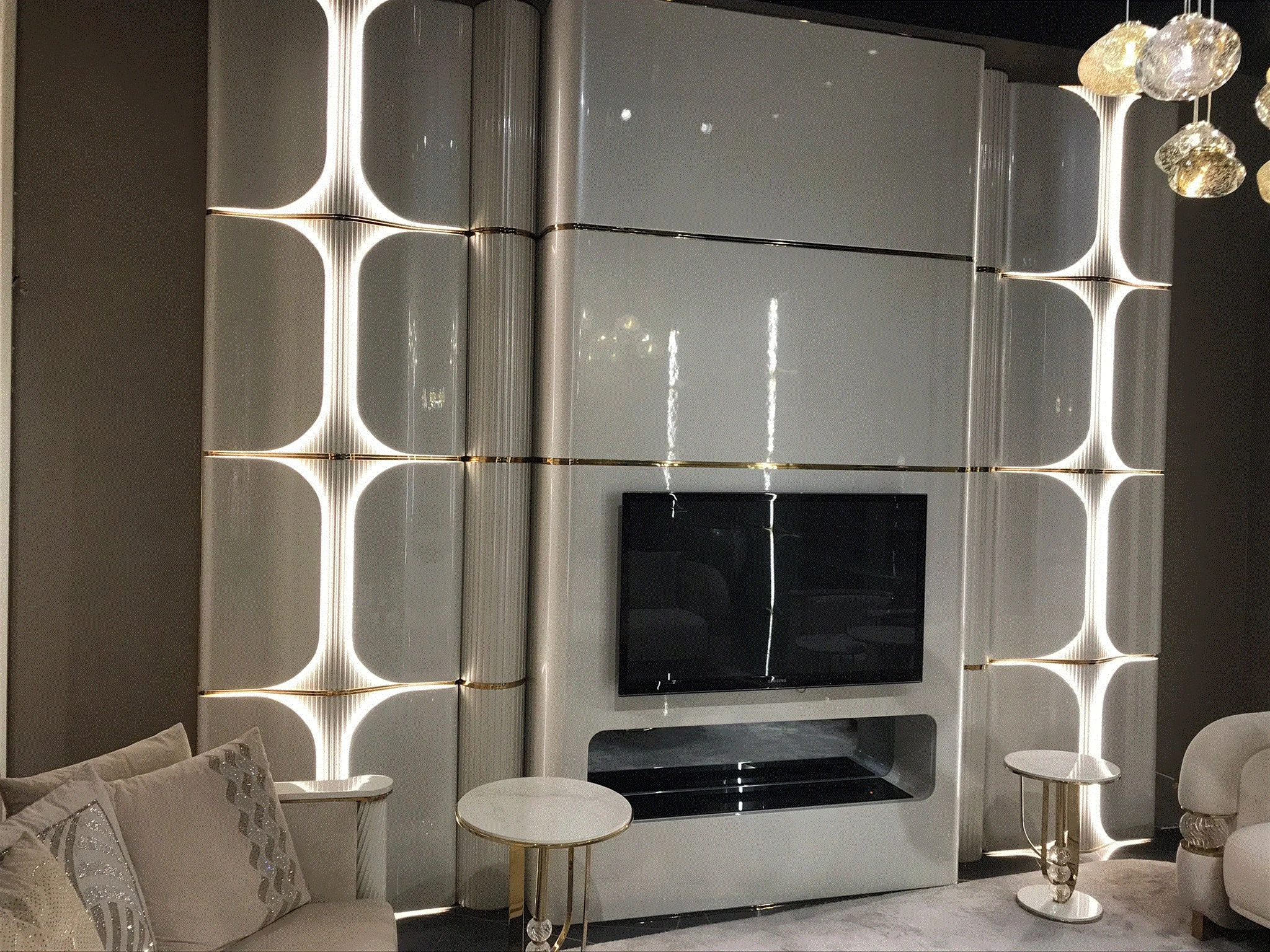 Opheline TV Panel in an interior – Zebrano