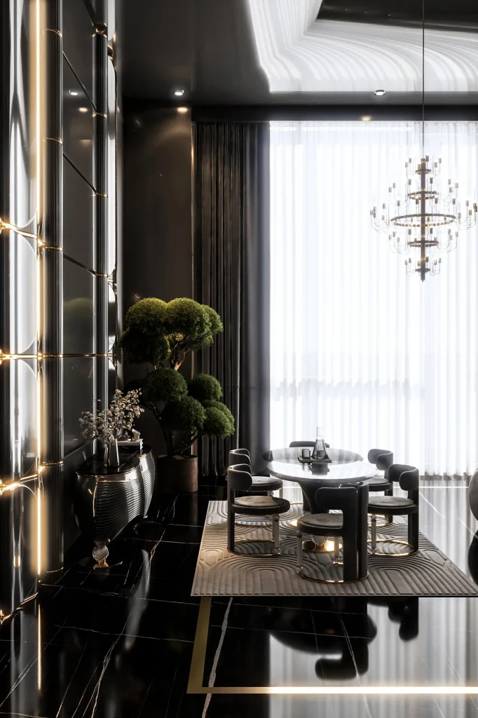 Zebrano Opheline Koleksiyonu salon ve yemek odası (koyu) dekorasyonu