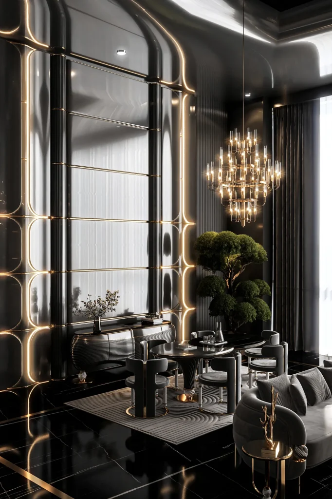 Zebrano Opheline Koleksiyonu salon ve yemek odası (koyu) dekorasyonu