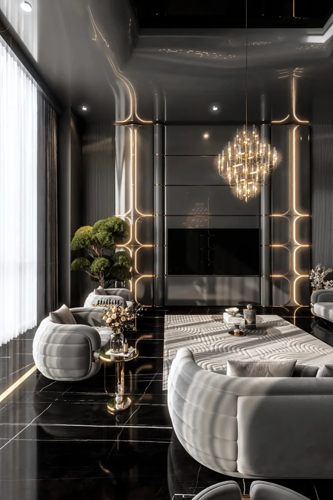 Zebrano Opheline Koleksiyonu salon ve yemek odası (koyu) dekorasyonu